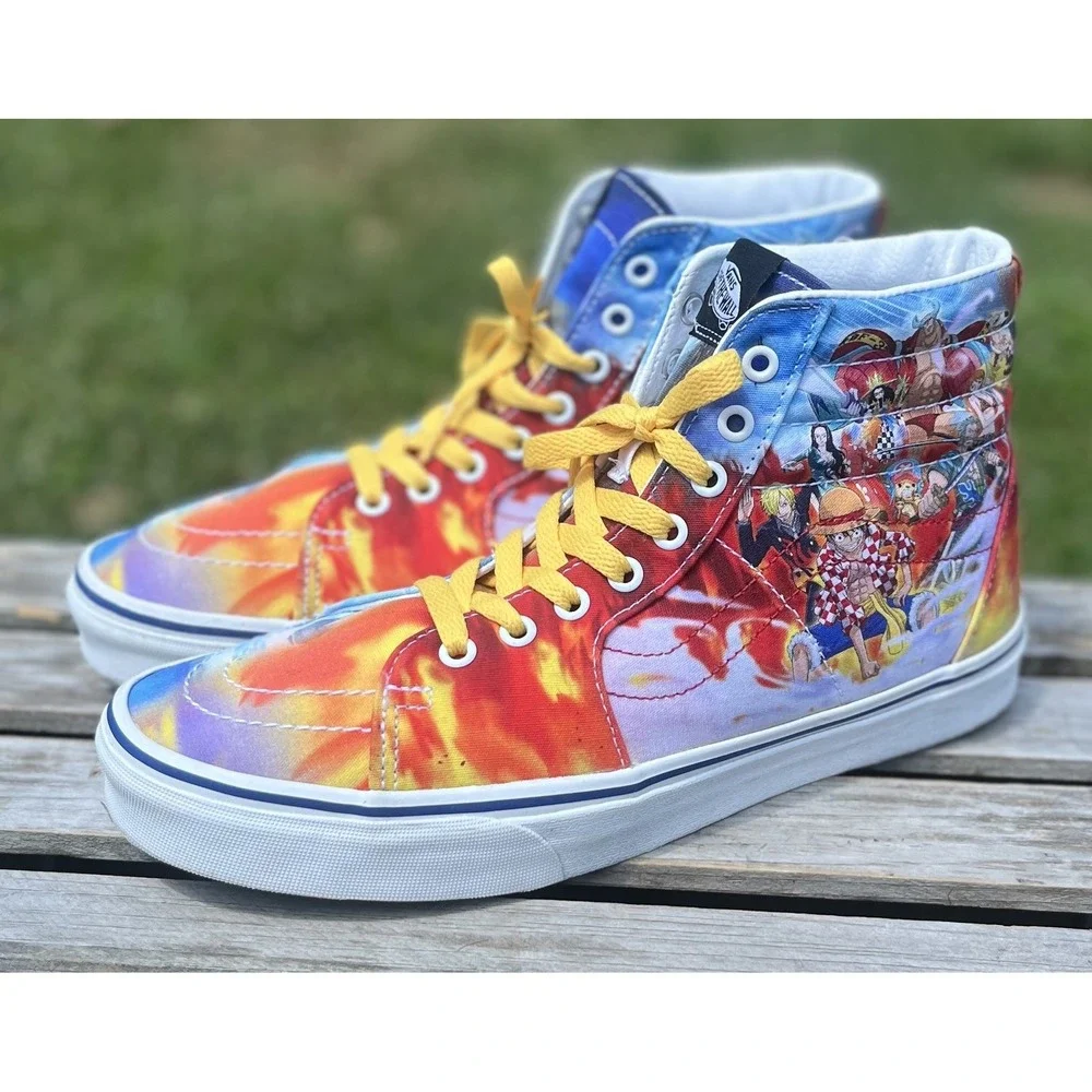 Vans Sk8-Hi Shoes Mens Size 9.5 One Piece Anime Custom High Top Yellow Laces Art